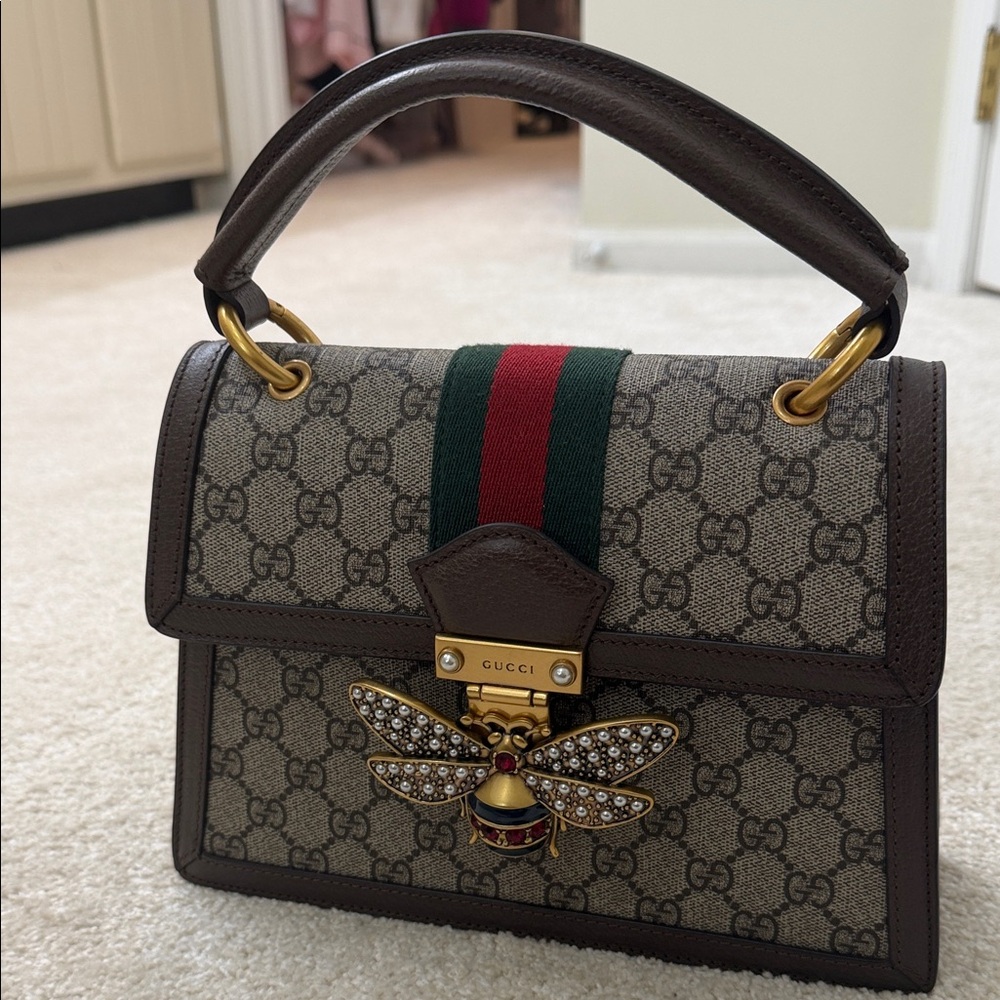 Gucci Beige and Brown Satchel with Gold Accents